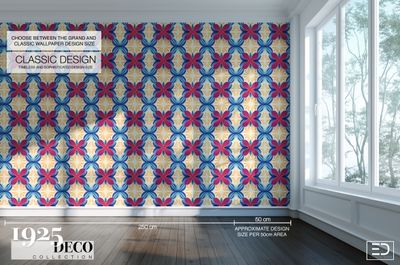 The Jazz Medallion Wallpaper: Cobalt, Rose & Gold | 1925 Deco Collection