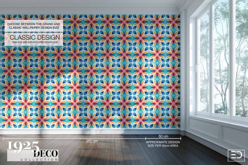 The Lido Wallpaper: Turquoise, Gold &amp; Coral | 1925 Deco Collection