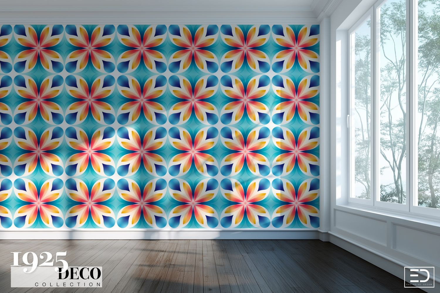 The Lido Wallpaper: Turquoise, Gold &amp; Coral | 1925 Deco Collection