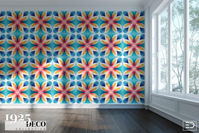 The Lido Wallpaper: Turquoise, Gold &amp; Coral | 1925 Deco Collection