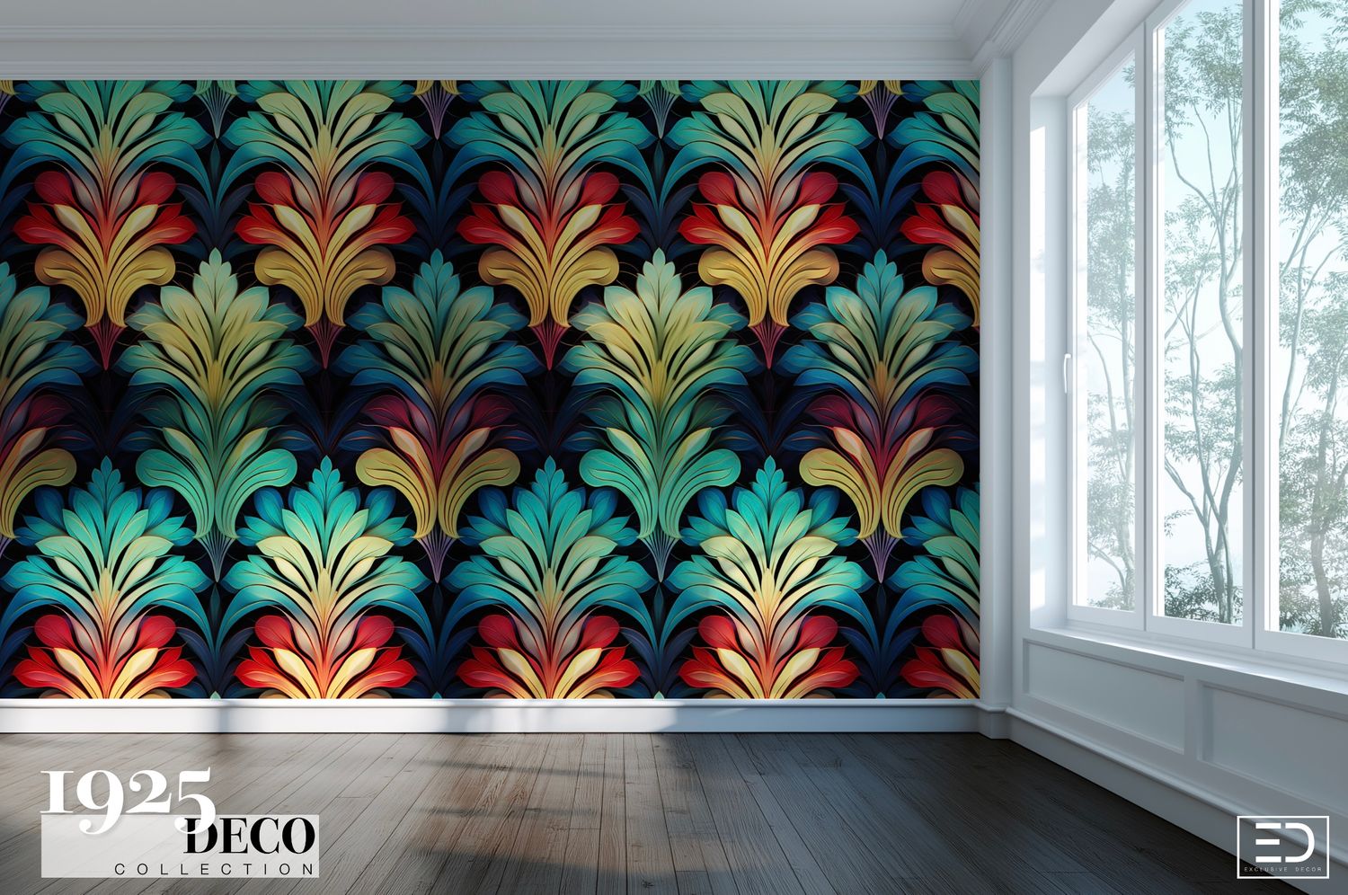 The Emerald Cavalcade, 1925 Deco, Art Deco Wallpaper Design