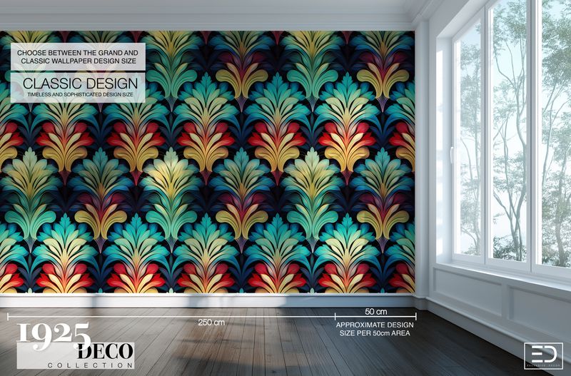 The Emerald Cavalcade, 1925 Deco, Art Deco Wallpaper Design