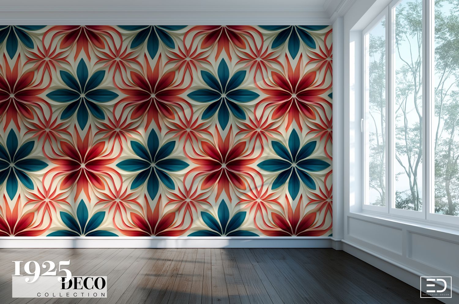 The Rialto Wallpaper: Teal &amp; Vermillion | 1925 Deco Collection