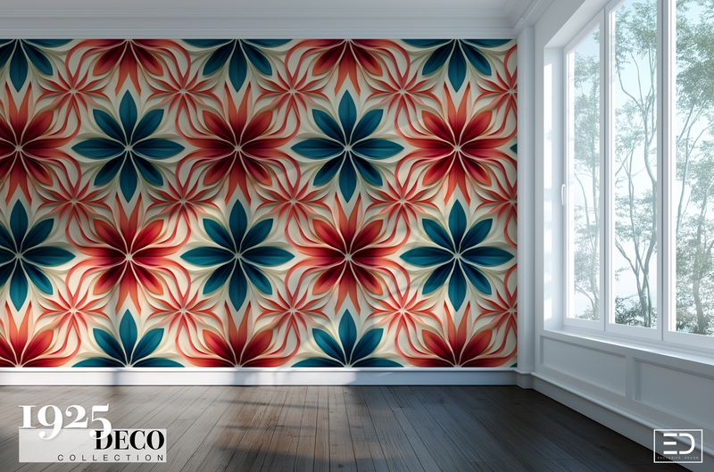 The Rialto Wallpaper: Teal &amp; Vermillion | 1925 Deco Collection