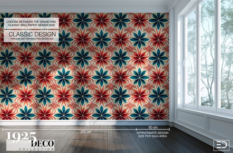 The Rialto Wallpaper: Teal &amp; Vermillion | 1925 Deco Collection