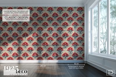 The Vermillion Lotus Wallpaper: Burgundy & Navy | 1925 Deco Collection