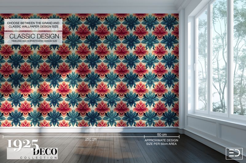 The Biarritz Wallpaper: Teal, Coral &amp; Rose | 1925 Deco Collection