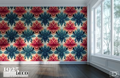 The Biarritz Wallpaper: Teal, Coral & Rose | 1925 Deco Collection The Biarritz Wallpaper: Teal, Coral & Rose | 1925 Deco Collection