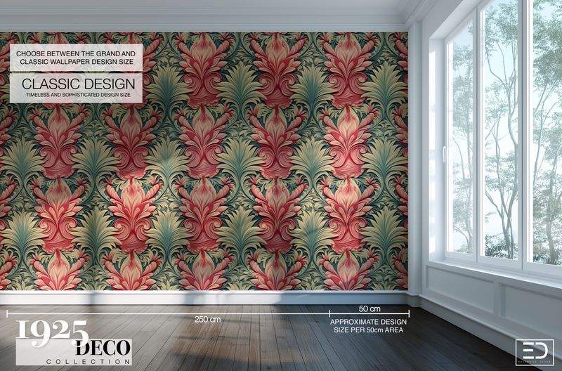 The Grand Scroll Wallpaper: Dusty Rose &amp; Sage | 1925 Deco Collection