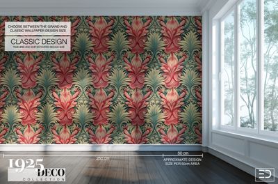 The Grand Scroll Wallpaper: Dusty Rose &amp; Sage | 1925 Deco Collection