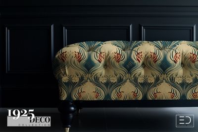 The Riviera Plume Fabric: Teal, Cream & Crimson | 1925 Deco Collection
