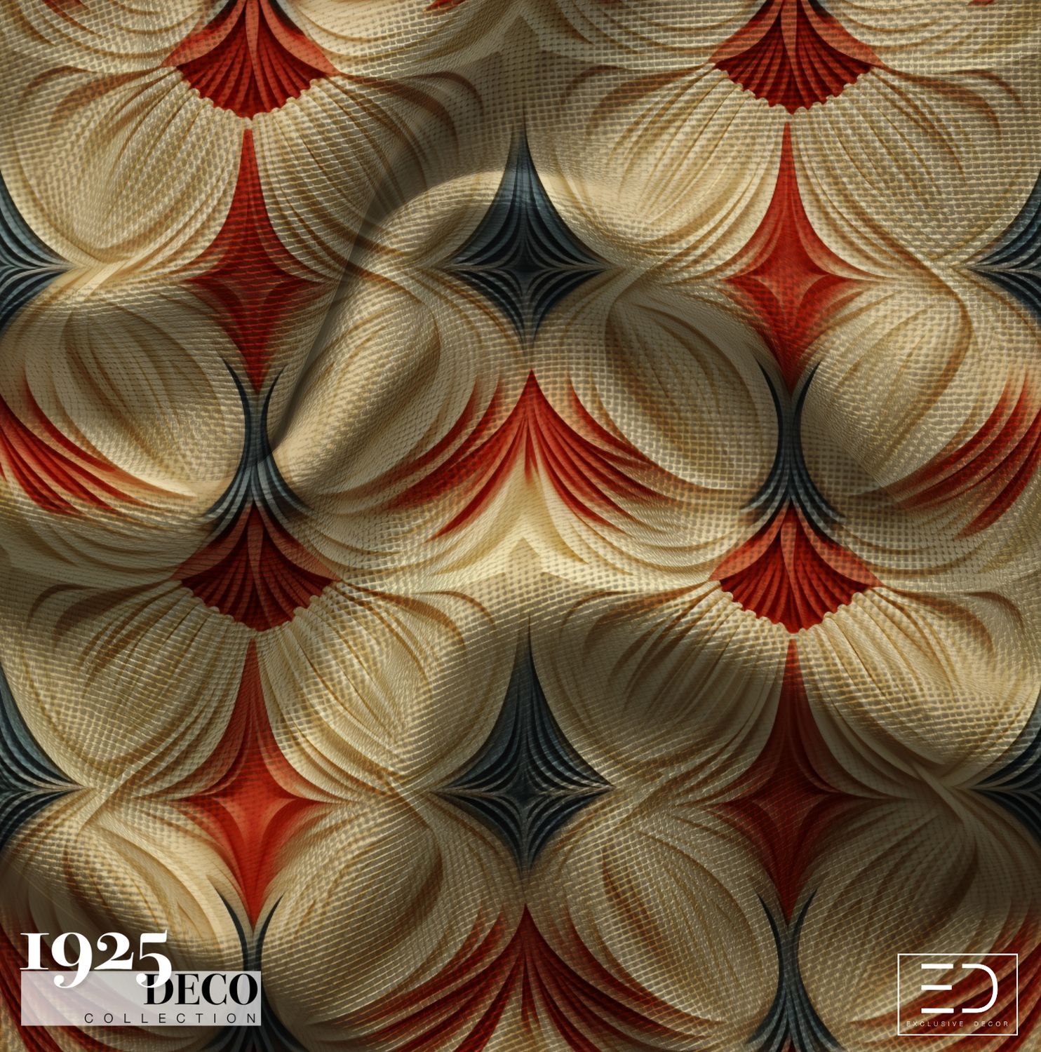 The Ambassador Fabric: Cream, Oxblood &amp; Steel Blue | 1925 Deco Collection