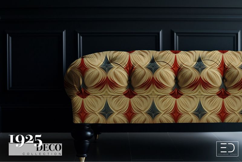 The Ambassador Fabric: Cream, Oxblood &amp; Steel Blue | 1925 Deco Collection