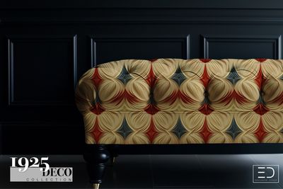 The Ambassador Fabric: Cream, Oxblood &amp; Steel Blue | 1925 Deco Collection