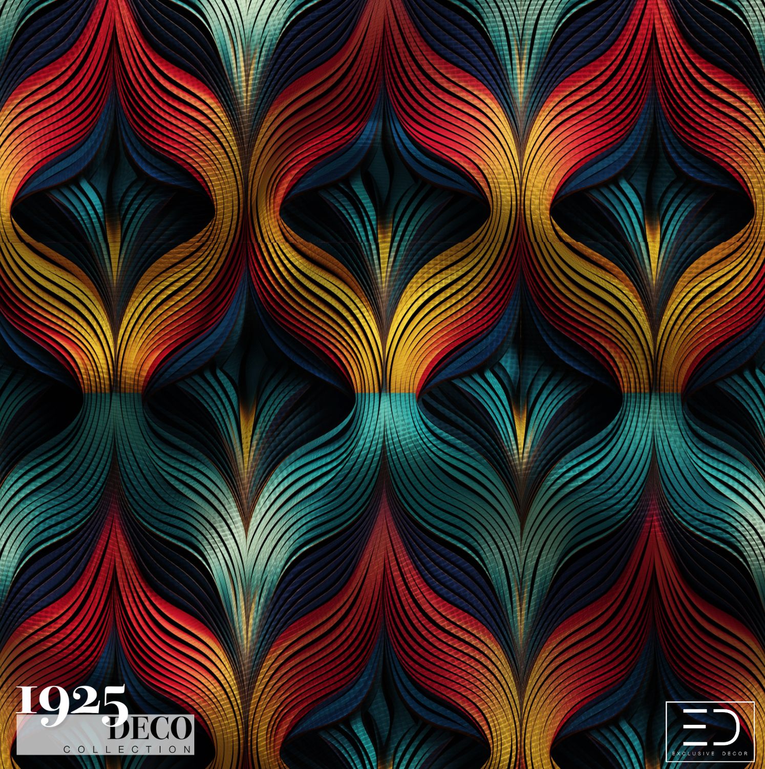 The Zephyr Flame Fabric: Navy, Gold &amp; Teal | 1925 Deco Collection