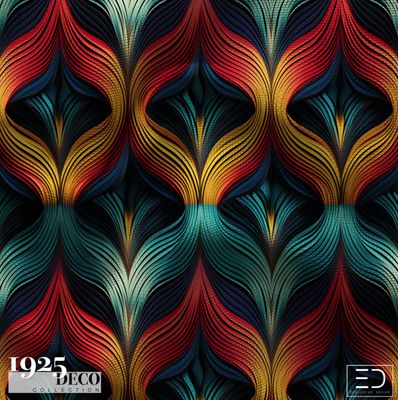 The Zephyr Flame Fabric: Navy, Gold &amp; Teal | 1925 Deco Collection