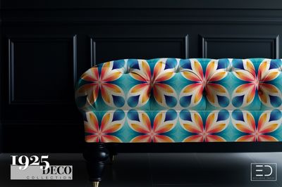 The Lido Fabric: Turquoise, Gold & Coral | 1925 Deco Collection