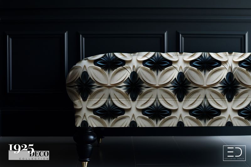 The Ambassadeurs Fabric: Cream &amp; Navy | 1925 Deco Collection