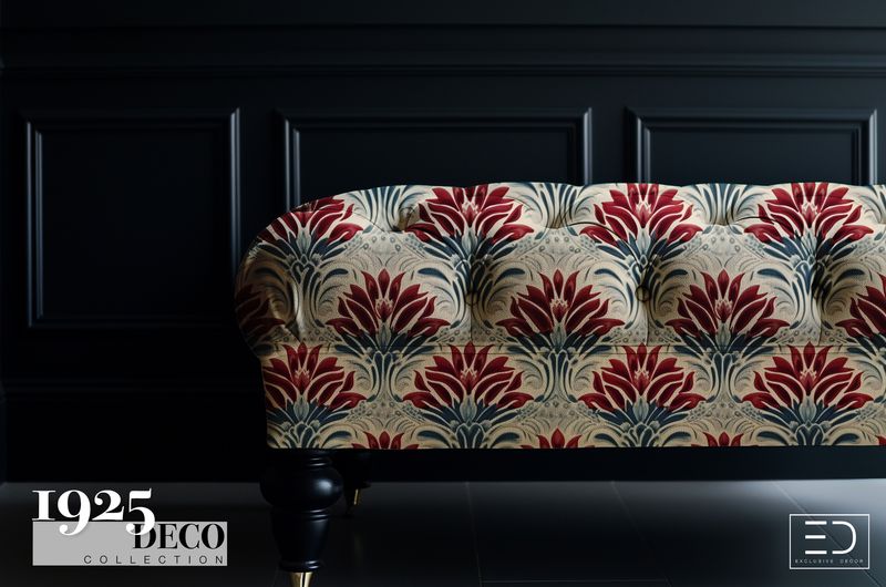 The Vermillion Lotus Fabric: Burgundy &amp; Navy | 1925 Deco Collection