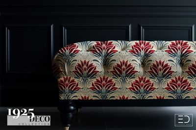 The Vermillion Lotus Fabric: Burgundy &amp; Navy | 1925 Deco Collection