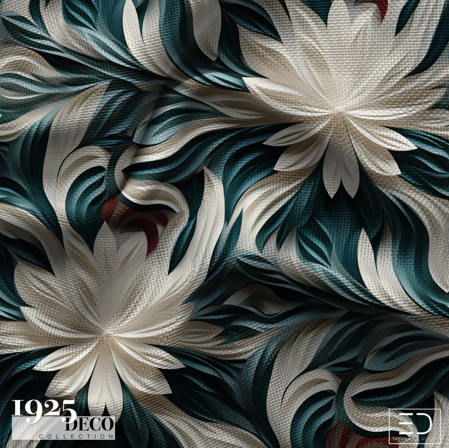 The Nile Lotus Fabric: Teal &amp; Ivory | 1925 Deco Collection
