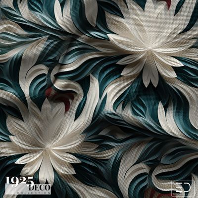 The Nile Lotus Fabric: Teal &amp; Ivory | 1925 Deco Collection