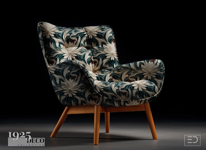 The Nile Lotus Fabric: Teal &amp; Ivory | 1925 Deco Collection