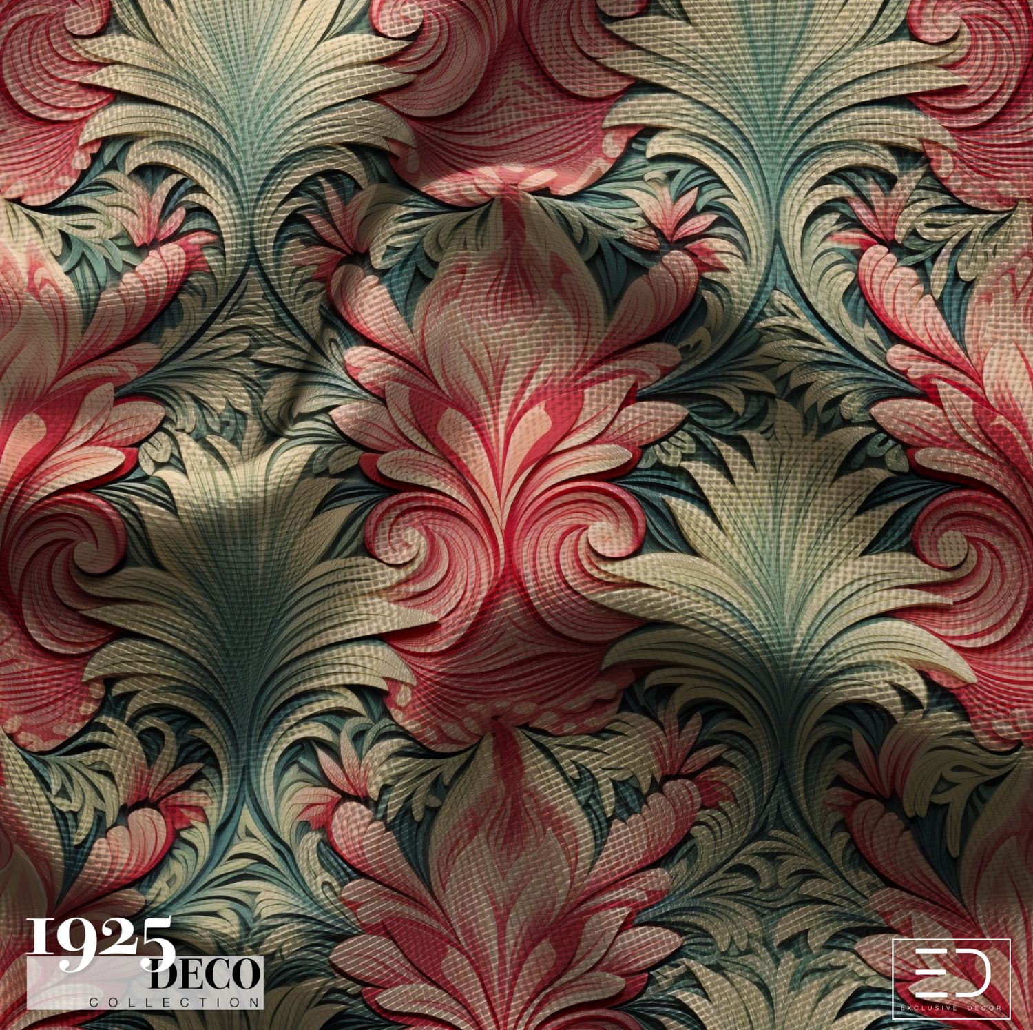 The Grand Scroll Fabric: Dusty Rose &amp; Sage | 1925 Deco Collection