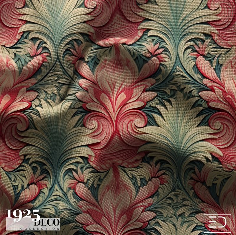The Grand Scroll Fabric: Dusty Rose &amp; Sage | 1925 Deco Collection