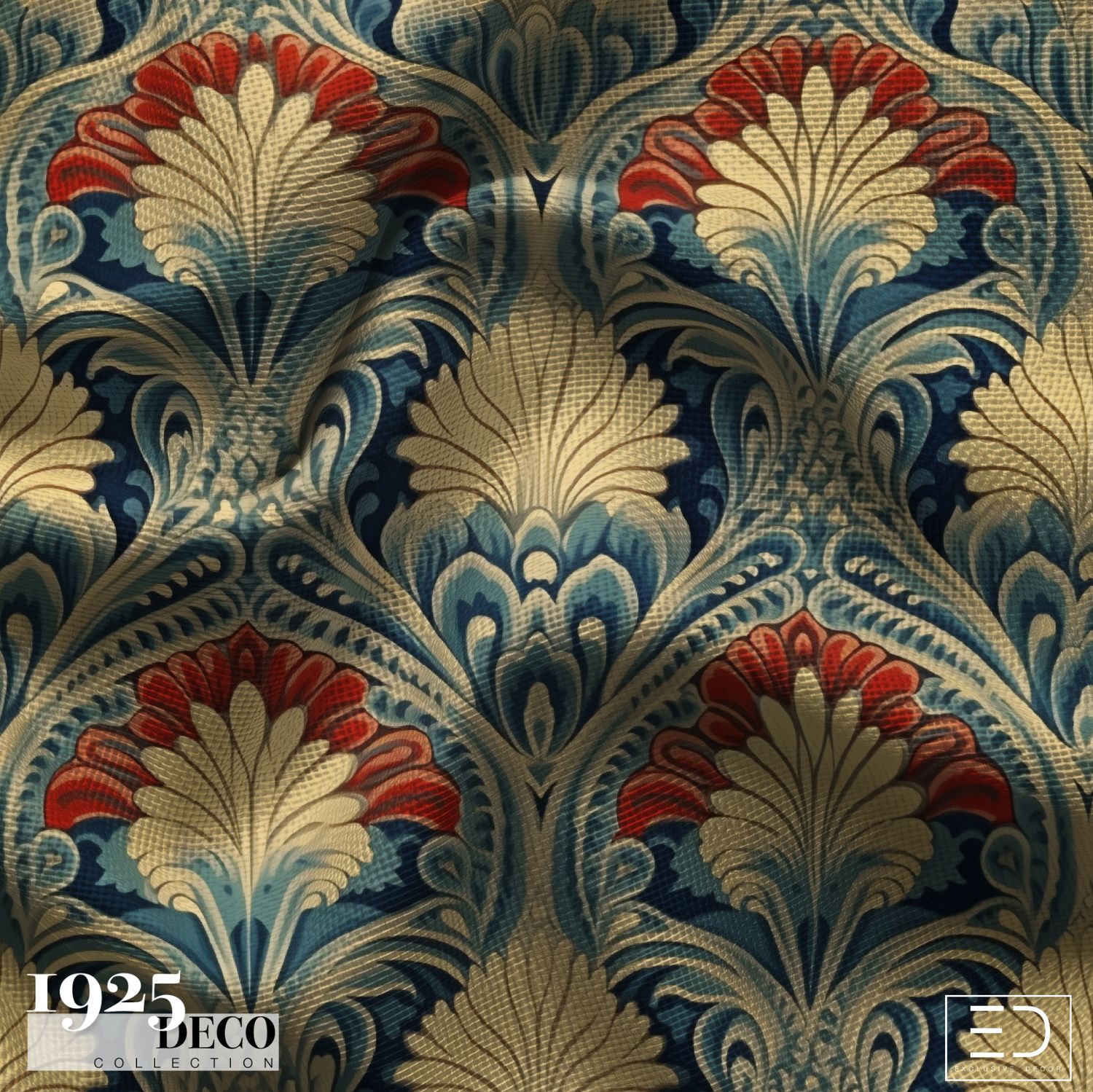 The Cairo Palmette Fabric: Navy, Gold &amp; Burnt Orange | 1925 Deco Collection