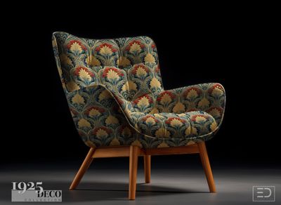 The Cairo Palmette Fabric: Navy, Gold &amp; Burnt Orange | 1925 Deco Collection
