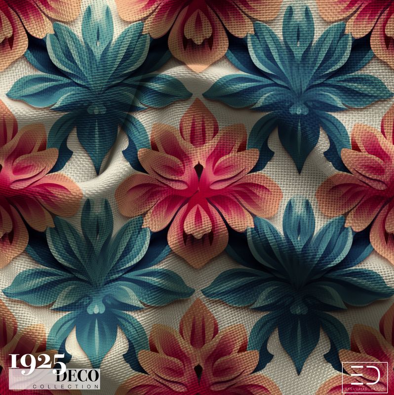 The Biarritz Fabric: Teal, Coral &amp; Rose | 1925 Deco Collection