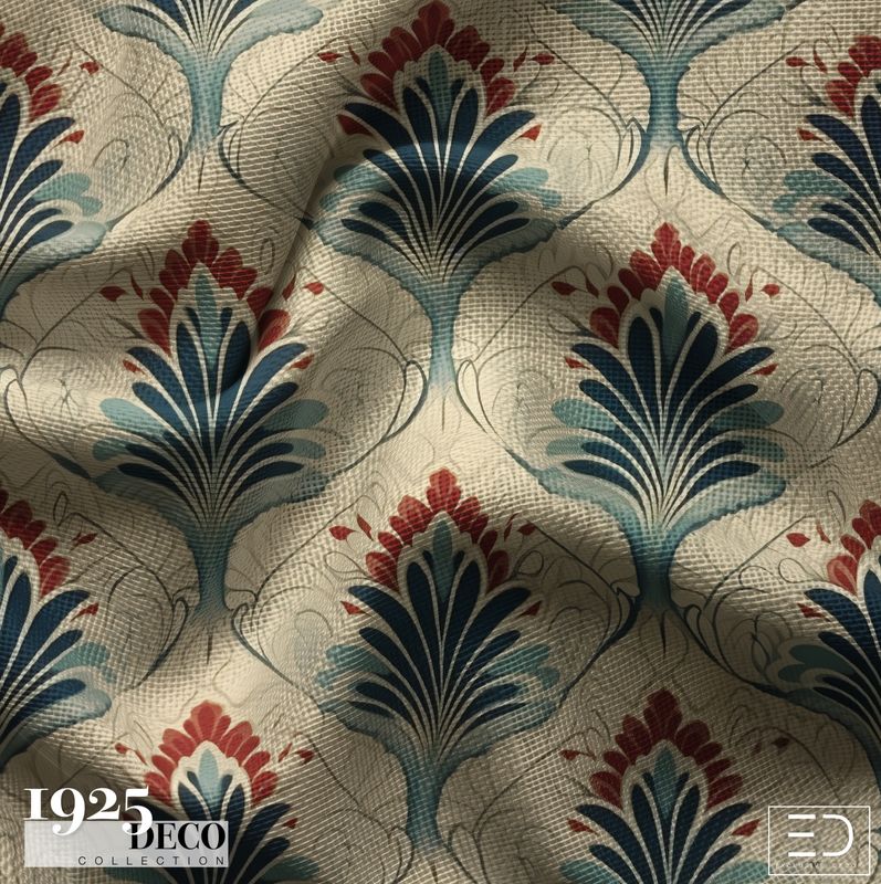The Debutante's Fan Fabric: Ivory, Navy &amp; Red | 1925 Deco Collection