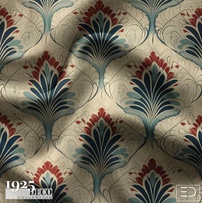 The Debutante's Fan Fabric: Ivory, Navy & Red | 1925 Deco Collection The Debutante's Fan Fabric: Ivory, Navy & Red | 1925 Deco Collection