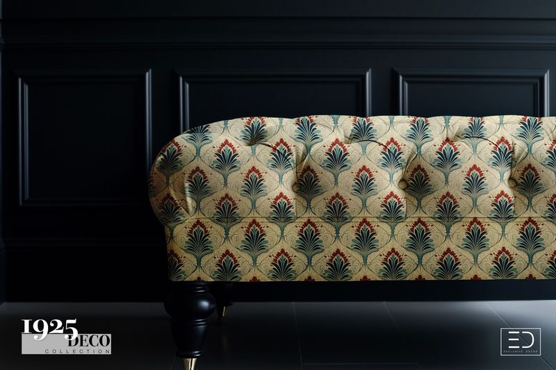 The Debutante's Fan Fabric: Ivory, Navy &amp; Red | 1925 Deco Collection