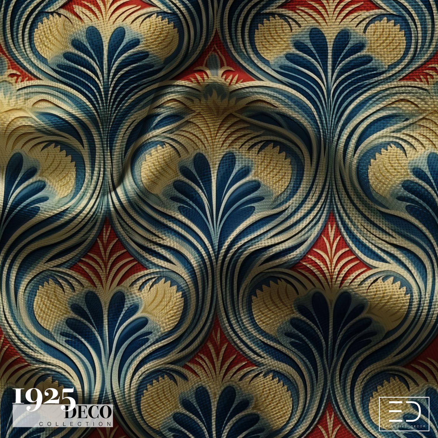 The Empire Crest Fabric: Navy, Gold &amp; Red | 1925 Deco Collection