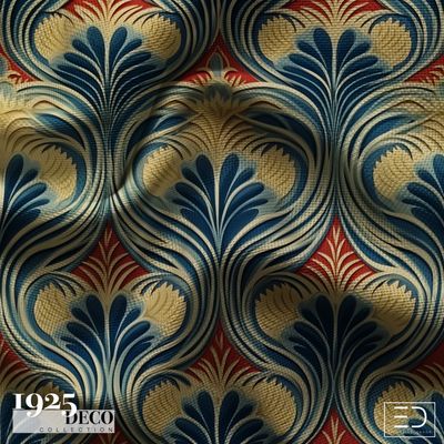 The Empire Crest Fabric: Navy, Gold &amp; Red | 1925 Deco Collection