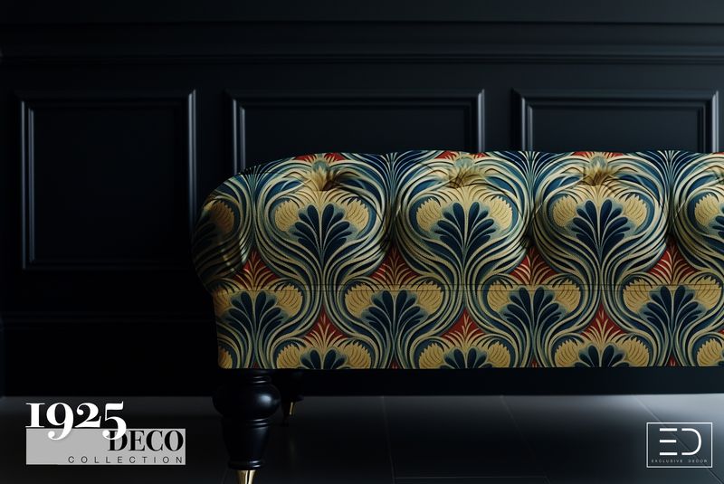 The Empire Crest Fabric: Navy, Gold &amp; Red | 1925 Deco Collection