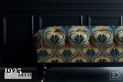 The Empire Crest Fabric: Navy, Gold &amp; Red | 1925 Deco Collection