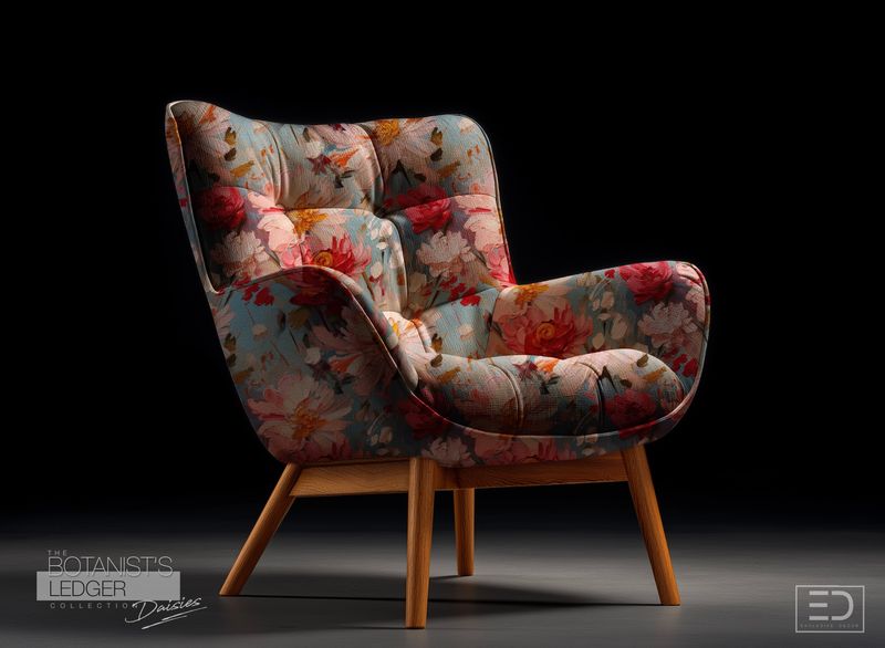 Spinks' Garden Daisy Fabric: Blush Pink, Deep Red & Cream | The Botanist's Ledger Collection