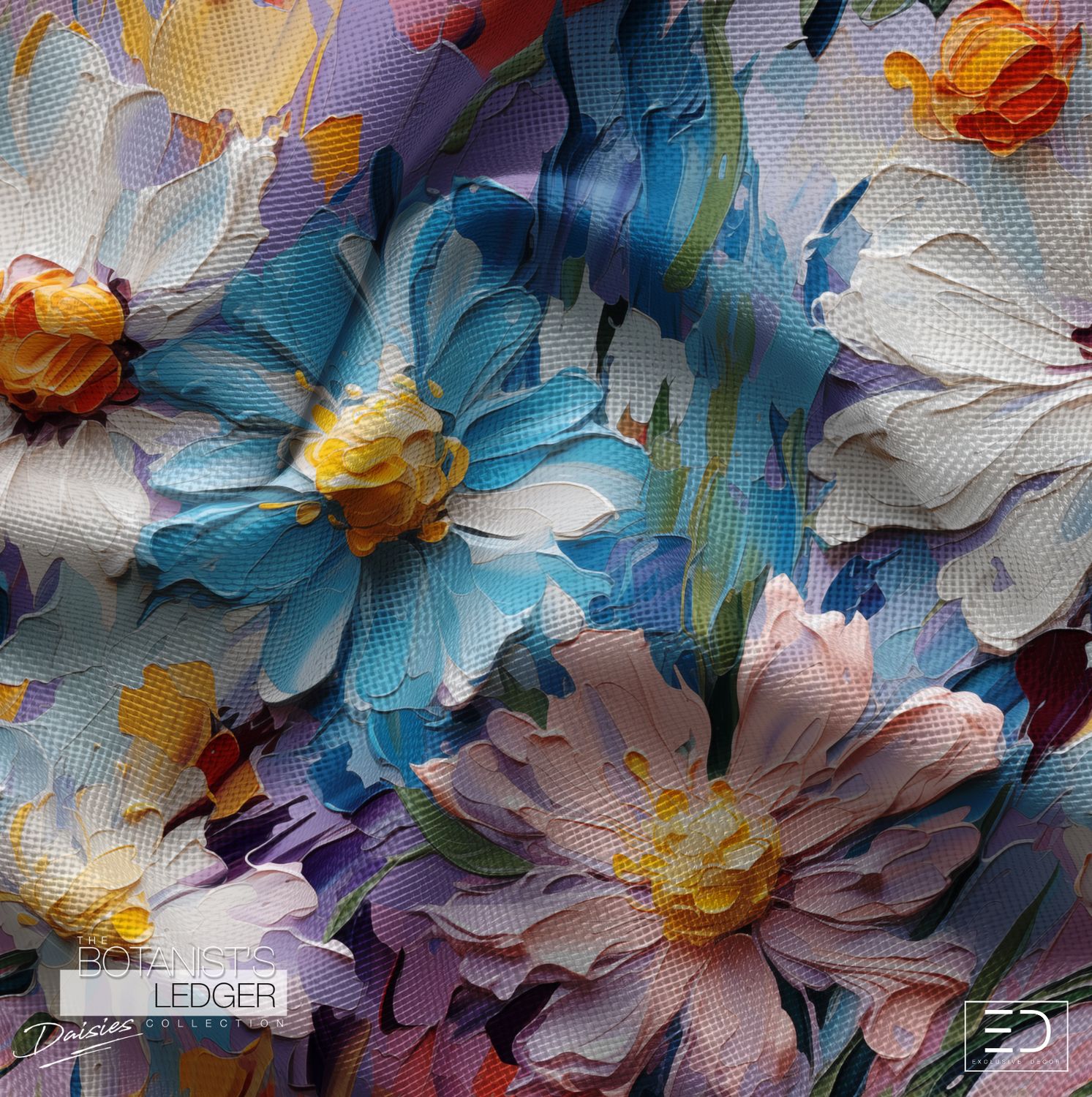 Marginalia in Blue Daisy Fabric: Cobalt Blue, Blush Pink &amp; Violet | The Botanist's Ledger Collection