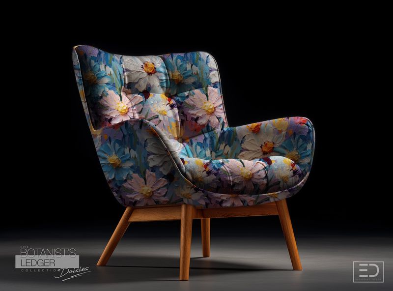 Marginalia in Blue Daisy Fabric: Cobalt Blue, Blush Pink & Violet | The Botanist's Ledger Collection