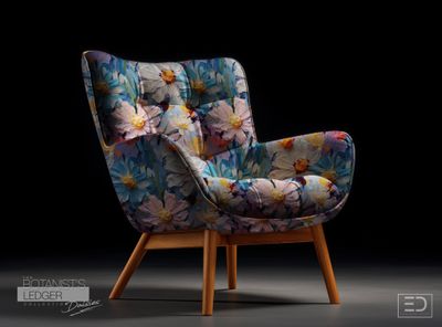 Marginalia in Blue Daisy Fabric: Cobalt Blue, Blush Pink &amp; Violet | The Botanist's Ledger Collection