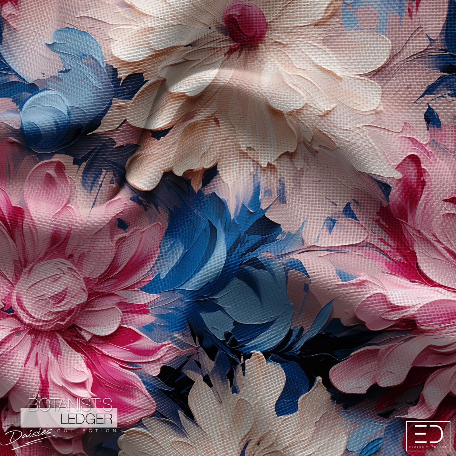 The Petal Haze Folio Daisy Fabric: Blush Pink, Powder Blue &amp; Cream | The Botanist's Ledger Collection