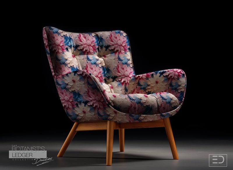 The Petal Haze Folio Daisy Fabric: Blush Pink, Powder Blue & Cream | The Botanist's Ledger Collection