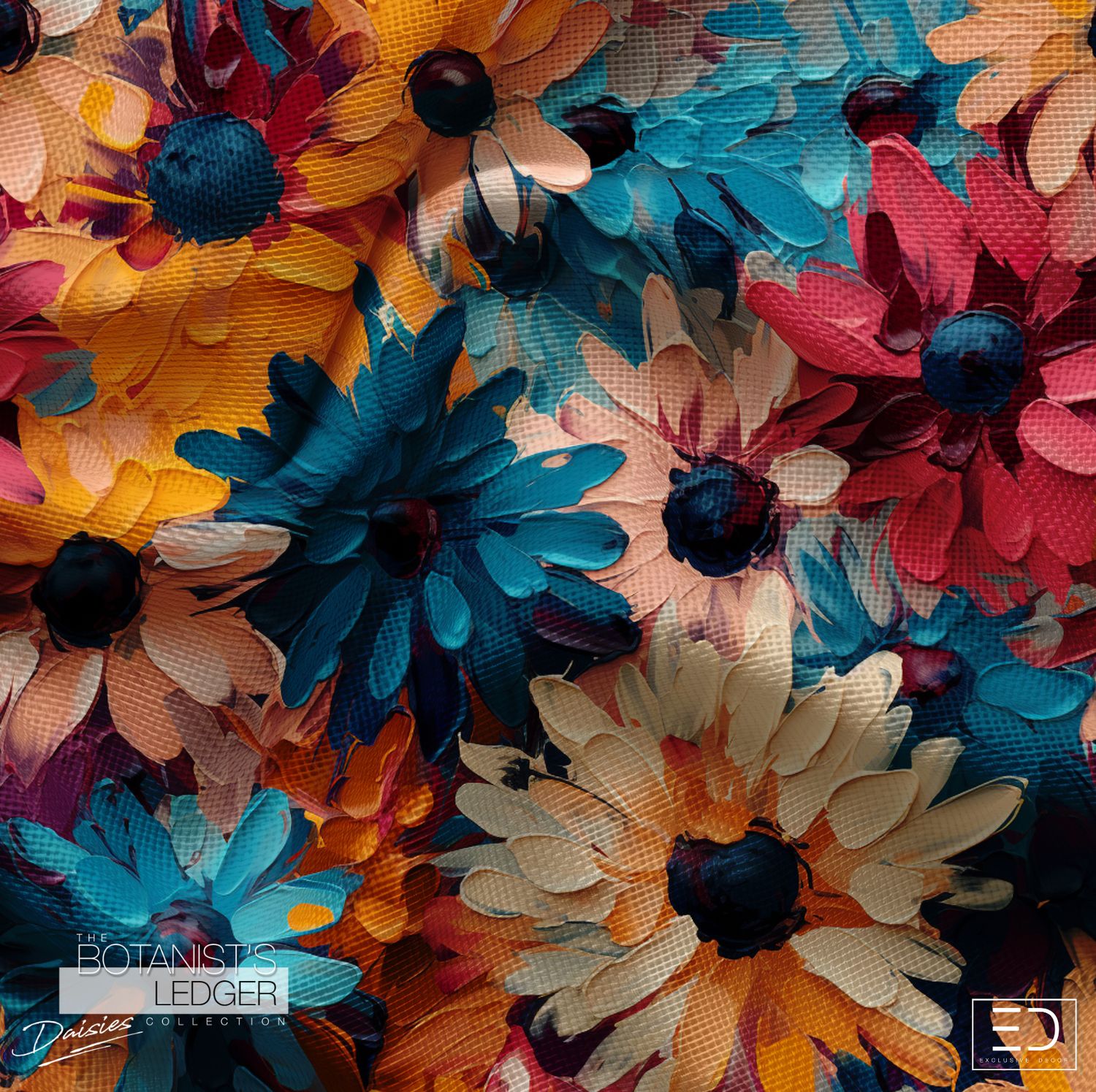 The Wildflower Record Daisy Fabric: Teal, Burnt Orange &amp; Cream | The Botanist's Ledger Collection