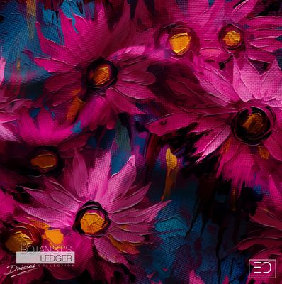 The Midnight Specimen Daisy Fabric: Magenta, Burnt Orange &amp; Teal | The Botanist's Ledger Collection