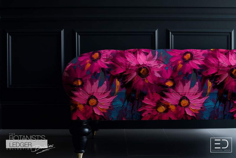 The Midnight Specimen Daisy Fabric: Magenta, Burnt Orange & Teal | The Botanist's Ledger Collection