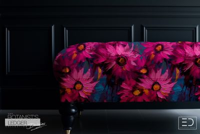 The Midnight Specimen Daisy Fabric: Magenta, Burnt Orange &amp; Teal | The Botanist's Ledger Collection