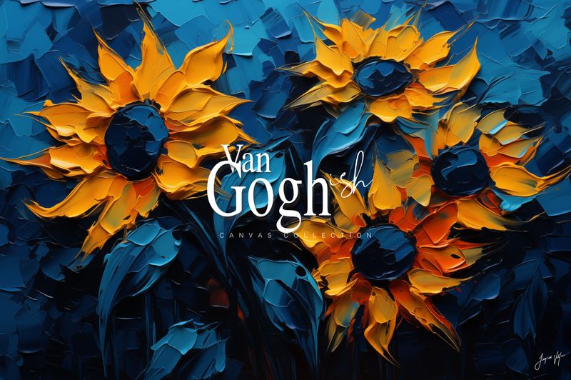 Van Gogh-ish Sunflowers on Blue Art Canvas Print
